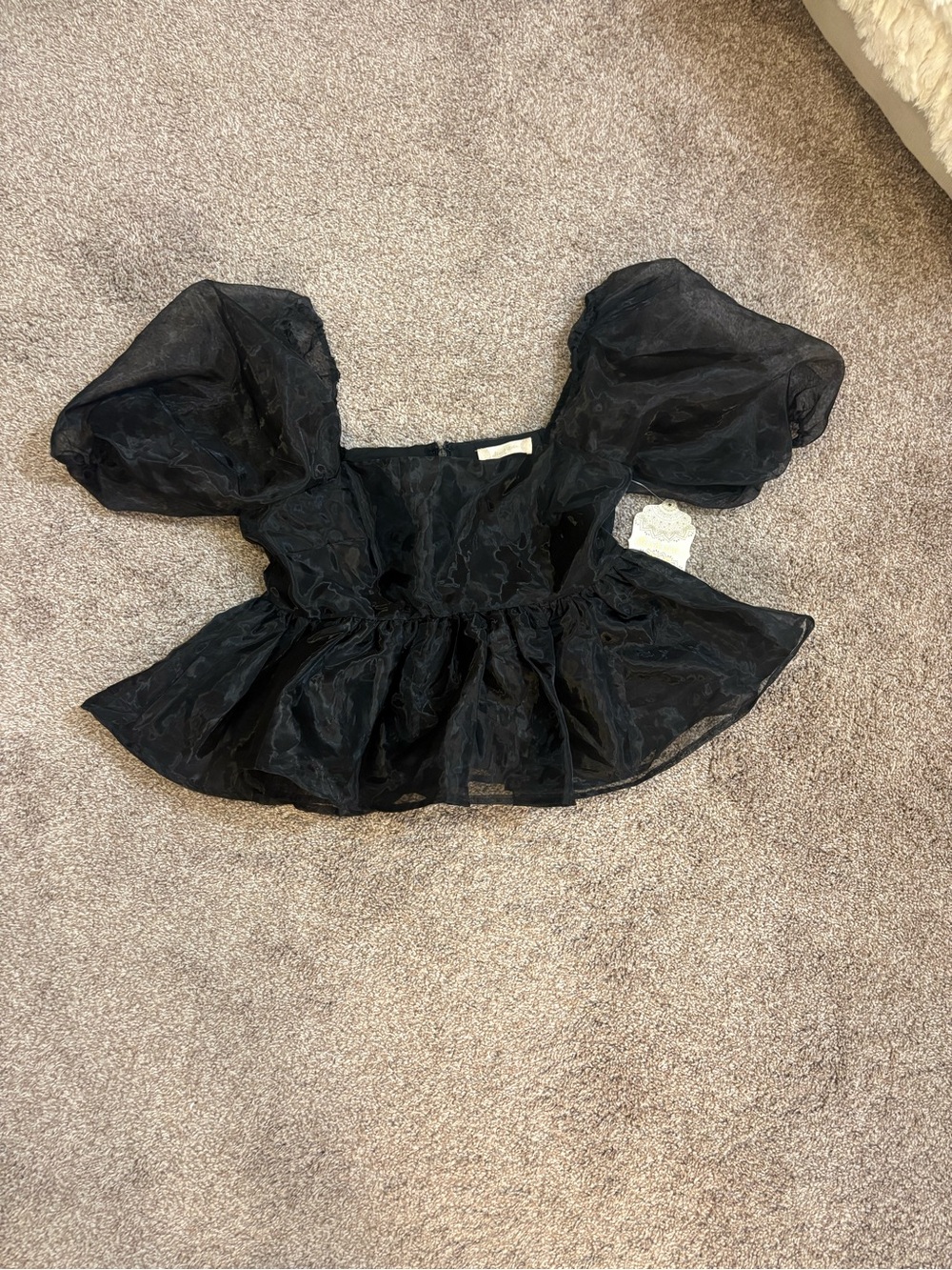 NWT Altar’d State Black Puff-Sleeve Peplum Top